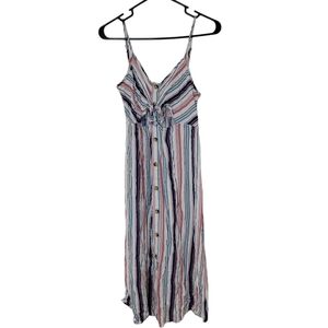 Mimi Chica Striped Button-Front Midi Sun Dress